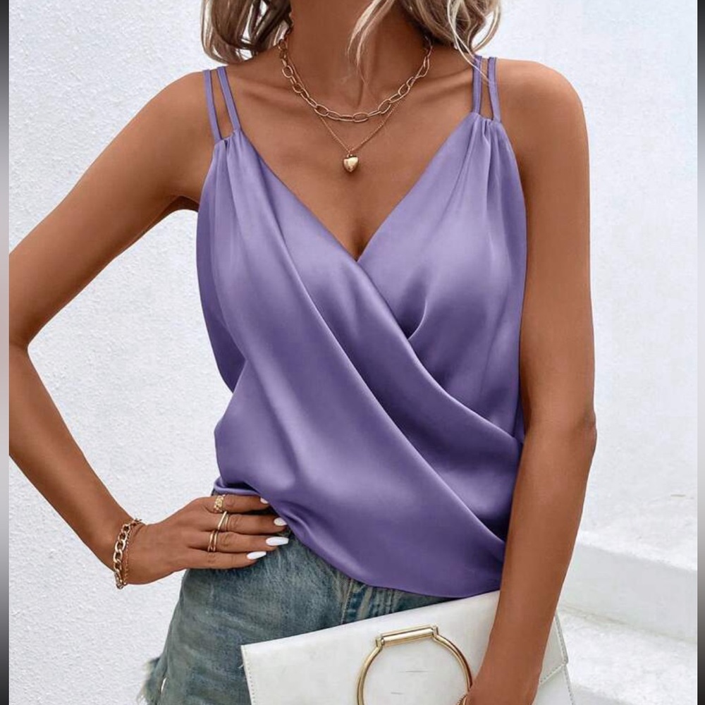 Luxe Satin Cami Top Blouse Shirt - Picture 4 of 16